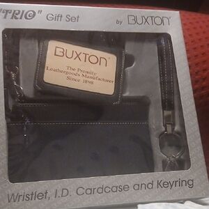 Buxton Black Leather Wristlet Set NIB